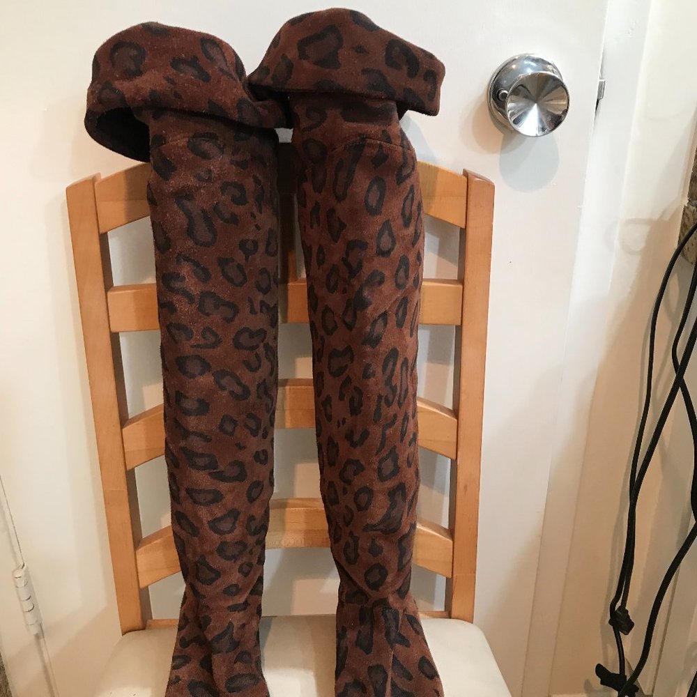 Vero Cuoio Animal Print Suede Leather Over-the-knee boots